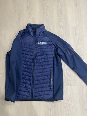 Amazon Men's Navy Quilted Hybrid Puffer Jacket